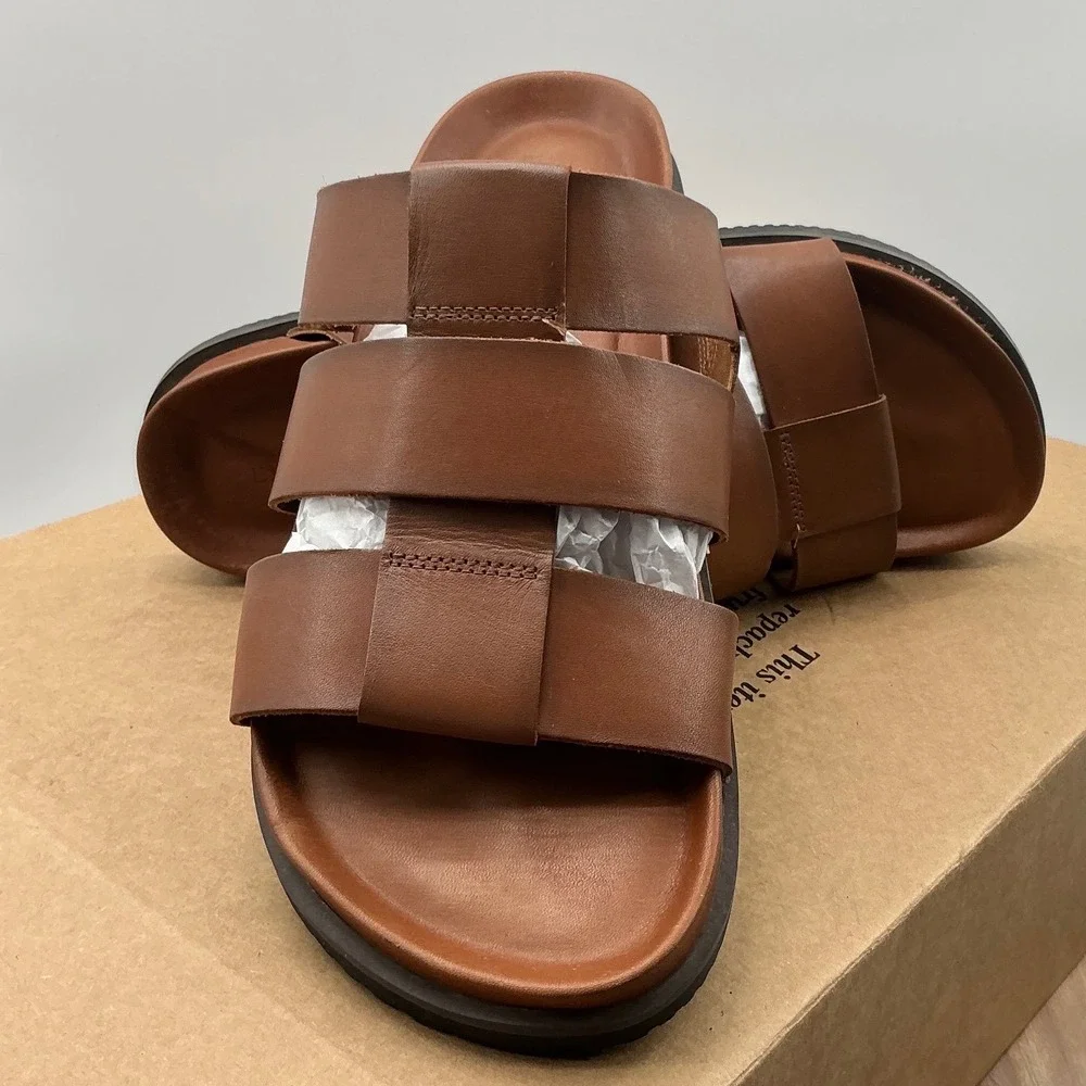 Allen Edmonds Mens 6958 Leather Slide Sandals Brown Fisherman Strappy 11 D